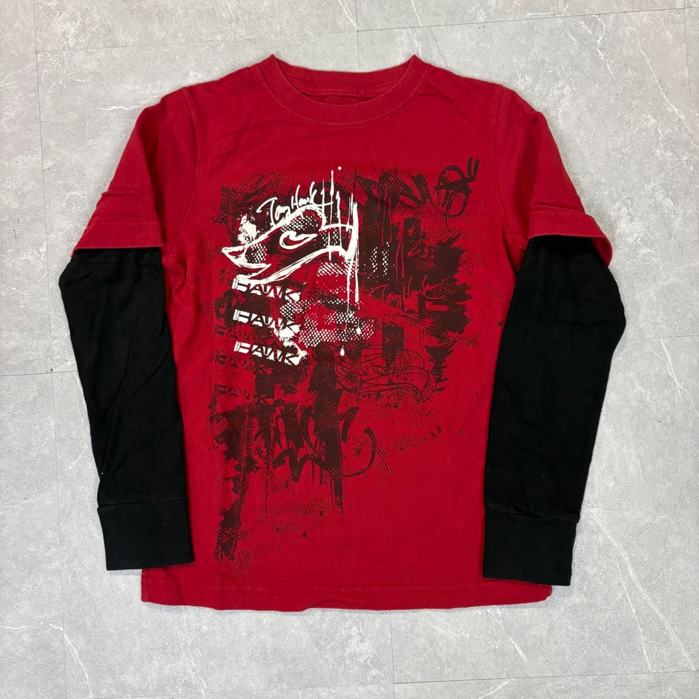 Tony Hawk Boys Red Black Layered Long Sleeve Skater Graphic Tee Shirt Size S